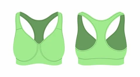 Front and back views of women's green sport bra Stock Illustration