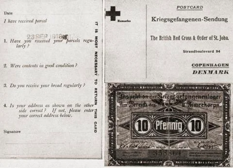 Front And Reverse Of Card Sent To British Prisoners Of War Who Were Dependent Foto stock