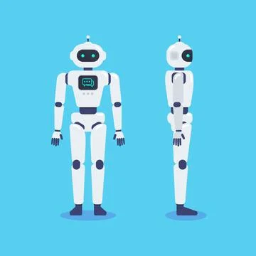 Front and Side of Android Robot Cyborg Technology Stock Illustration