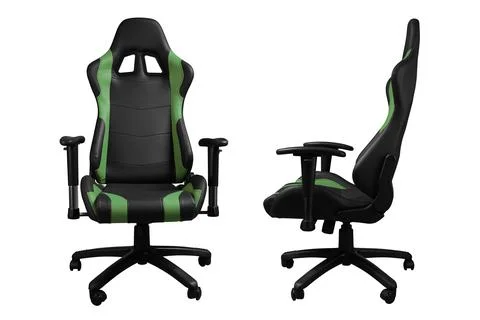 Front and side view of black and green leather chair isolated on white Foto stock