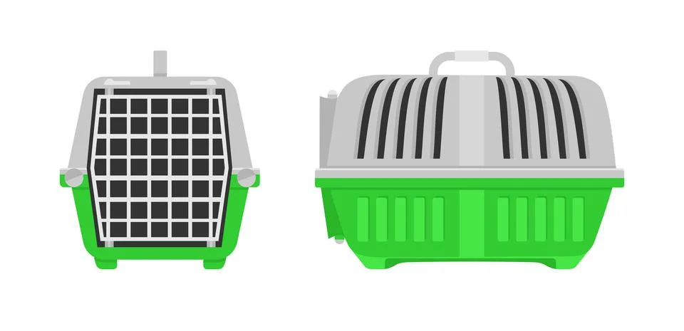 Front and side view of green and gray pet carrier Stock Illustration