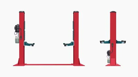 Front and side view red car lift Stock Illustration