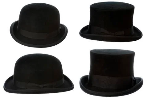 Front and side view of top and bowler hats isolated Stock Photos