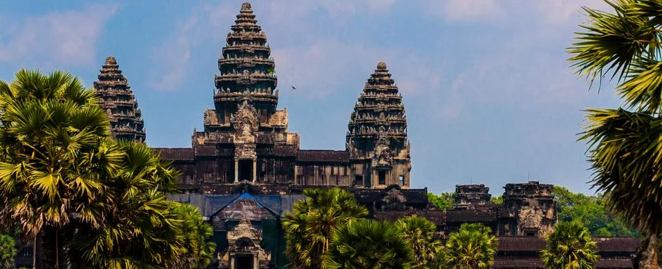 Front of Angkor Wat under cloudscape Stock Photos