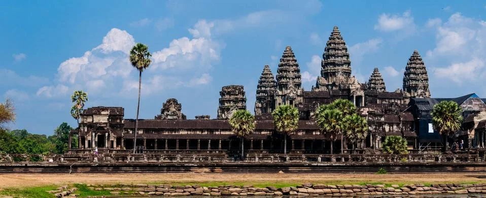 Front of Angkor Wat under cloudscape Stock Photos