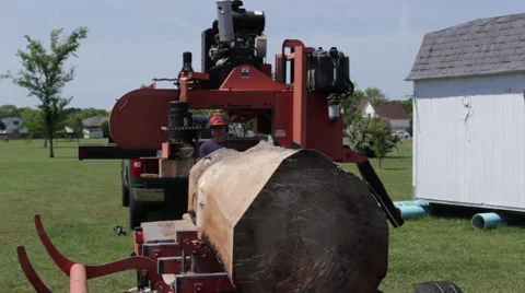 Front angle of large log on portable sawmill 1 Stock Footage 40472132