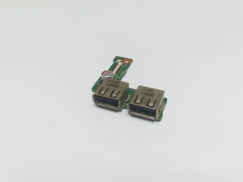 Front Angle View of Laptop Dual USB Connector Daughter Board 스톡 사진