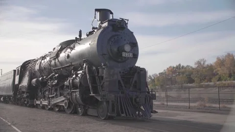 Front Angle View of Santa Fe 2912 Steam Locomotive in Pueblo Colorado USA Stock Footage 333080934