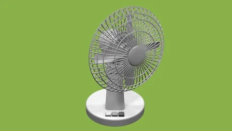 FRONT AXO VIEW OF OSCILLATING DESKTOP FAN ANIMATION Vídeos de archivo 98612380