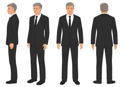 Front, back and side view, vector illustration, businessman in suit Stock Illustration