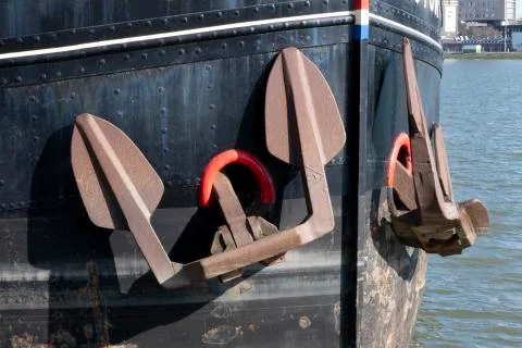 Front of barge with anchor Stock Photos