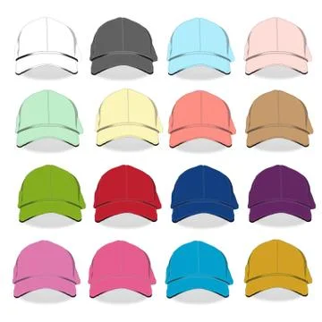 Front Baseball cap isolated vector template set. Black , white and color Unif Stock Illustration