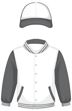 Front of basic white and grey bomber jacket and cap isolated Illustrazione stock