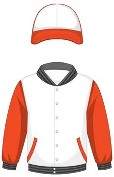 Front of basic white and orange bomber jacket and cap isolated Illustrazione stock
