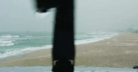 In front of the beach View During Car Windshield Wipers Rain Drops Sliding Down Vídeo Stock 110715524
