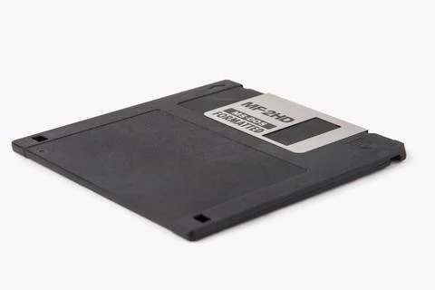 The front of a black floppy disk isolated on a white background 写真素材
