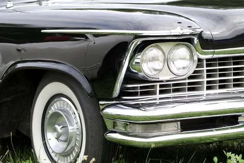 Front of a black old timer 스톡 사진