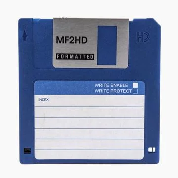 The front of an blue floppy disk, isolated on a white background Stock Photos