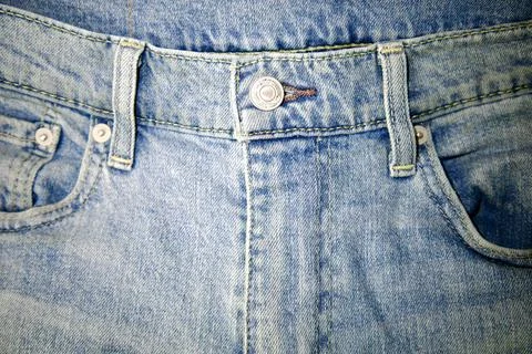 Front of blue jeans with button and belt loops Foto stock