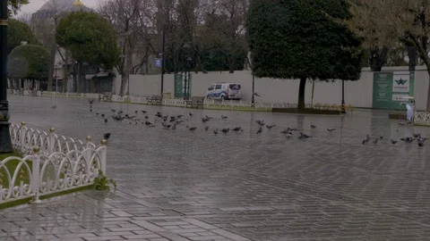 In front of the Blue Mosque, coronavirus days are empty Vídeo Stock 128560427