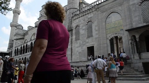 In front of Blue Mosque Stock Footage 93032980