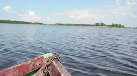 Front of the boat panoramic views lake Stock Footage 33617201