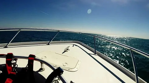 Front of the boat sailing into the ocean 스톡 동영상 35624947
