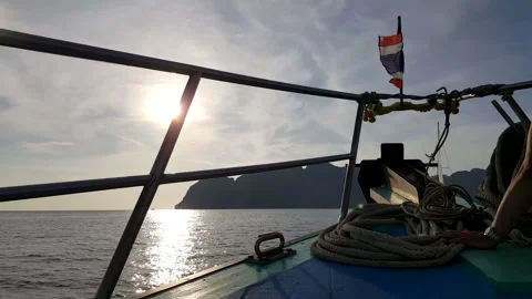 Front of Boat / Thailand / Low Sun Stock Footage