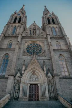 Front bottom side of a gothic cathedral Stock Photos