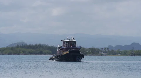 Front Bow view of tug boat in harbor Stock Footage 43247198