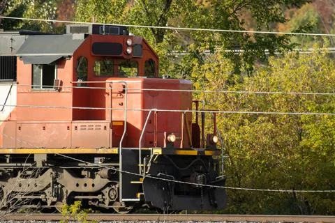The front cab of a diesel train engine Stock Photos