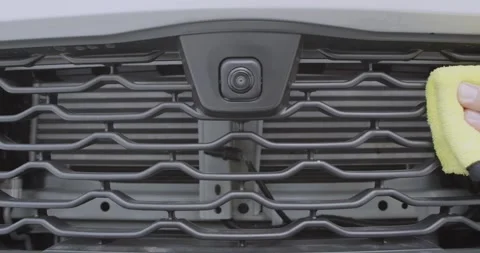 Front camera car cleaning, takes care of every detail of car parts. Stock Footage 246910476