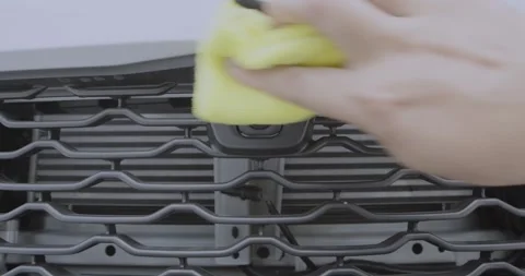 Front camera car cleaning, takes care of every detail of car parts. Stock Footage 246995204