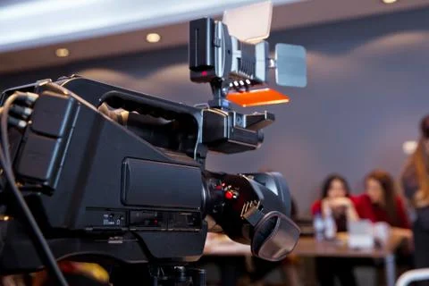 In front of the camera to recording vlog video live streaming at home.Busines Stock Photos