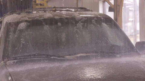 Front Of Car Cleaned At Car Wash Through Windshield Stock Footage 87889077