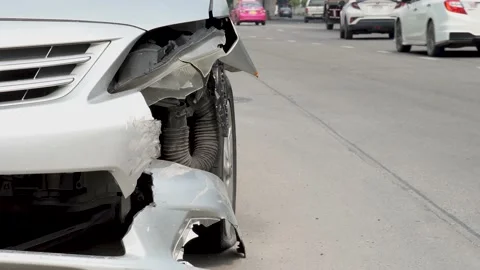 Front of car crash get damaged by accident on the road in the city Stock Footage 142492185