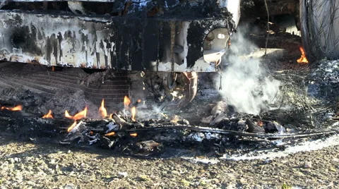 Front of car on fire bumper fender Stock Footage 45203253