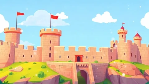 The Front Castle : Illustration of front view of a Castle. Video stock 308846976
