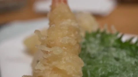 Front close up shrimp tempura 스톡 동영상 238504326