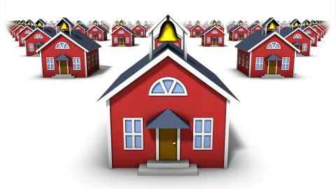 Front close-up view of endless school houses Foto stock