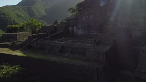Front closeup of the jungle ruins of a former sanctuary for the elite Stock Footage 160977527