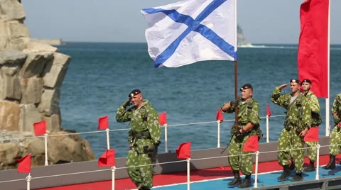 Front column of Russian marines Stock Footage 40485860