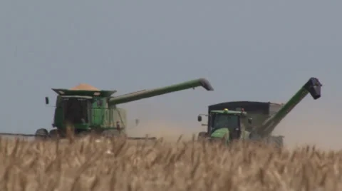 Front of Combine&amp;Grain Cart Stock Footage 35588033