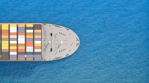 Front of container ship top view with copy space Stock Illustration