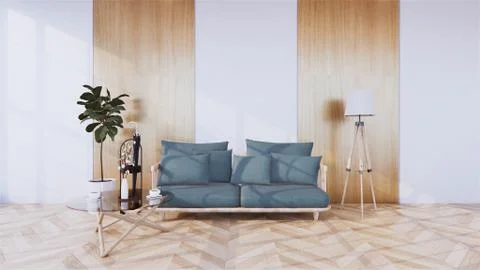 The front corner with the gray sofa in the middle of the room wall design on  Stock Illustration