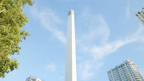 Front de Seine Ventilation Tower and Skyscrapers, Paris - Low Angle Stock Footage 339034239