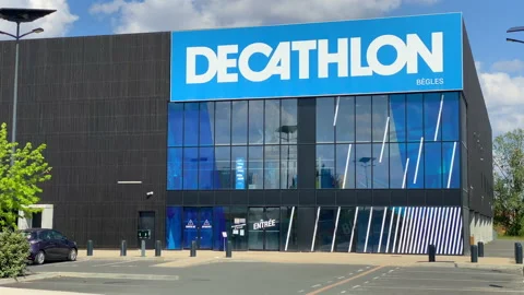 Front of a Decathlon store in Rives d'Arcins commercial center in Begles Stock Footage 155447800