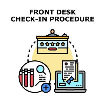 Front desk check in procedure concept illustration Stock Illustration