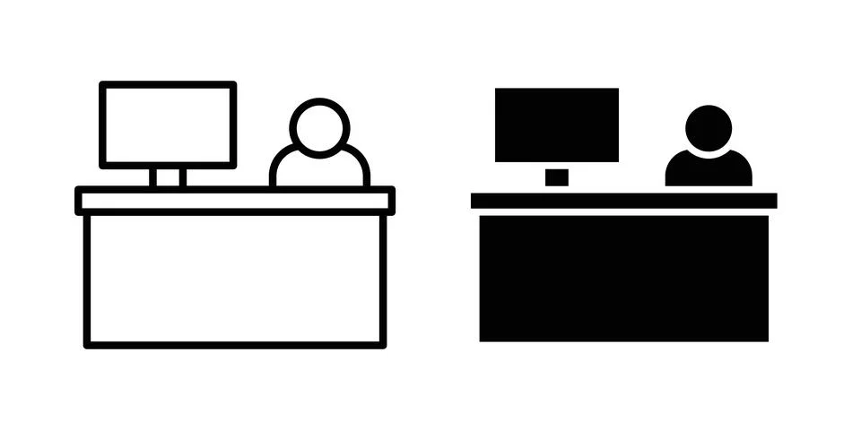 Front desk icon thin line and clipart style vector set Stock Illustration