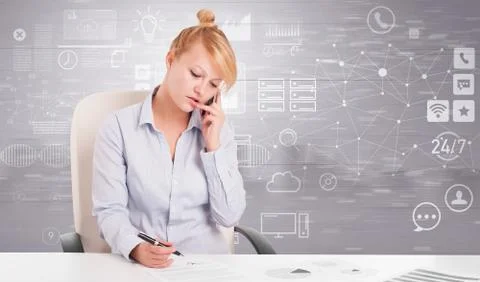 Front desk work with workflow concept 库存照片